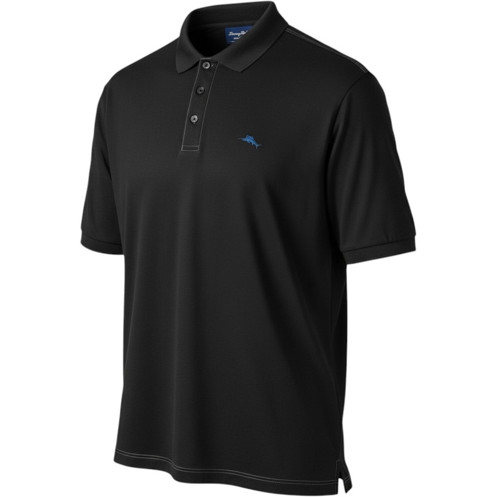 Tommy Bahama IslandZone Supima Cotton Polo Shirt Black Mens Large L Short Sleeve